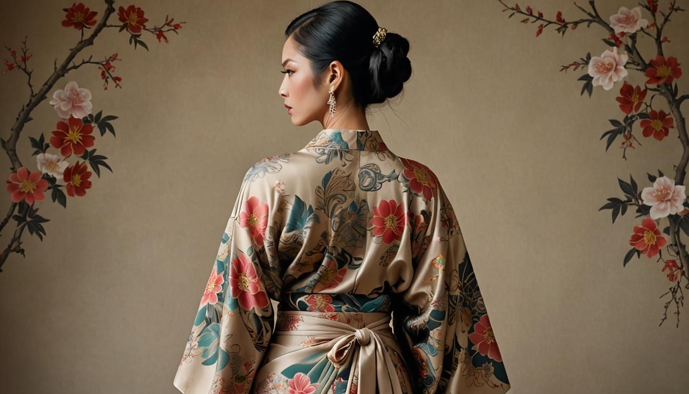 Woman with Tattoos in Kimono: Tonalist Painting