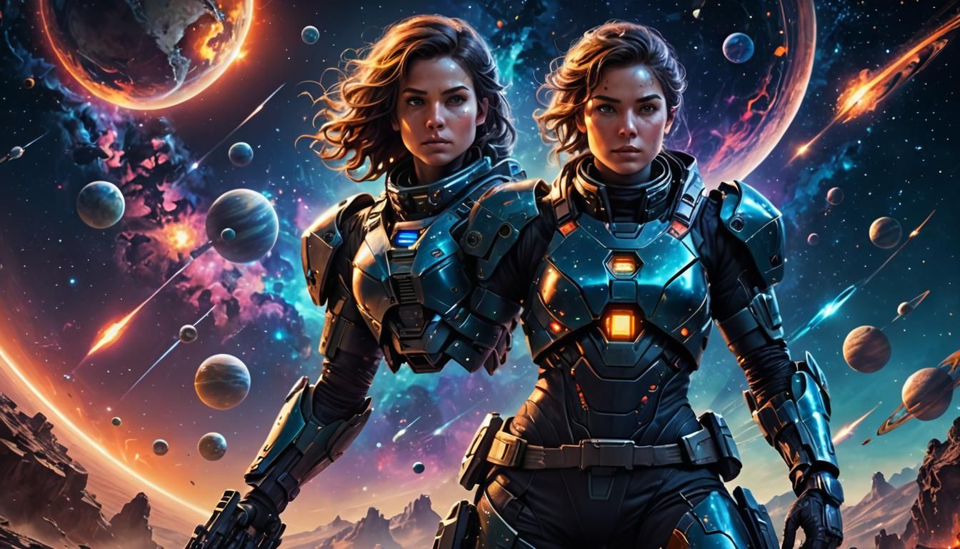 Space Heroine in Cosmic Landscape: Matte Painting