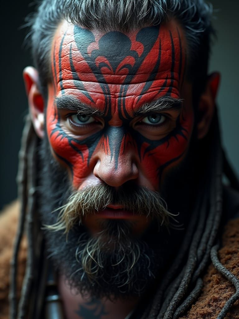 Viking Warrior Portrait with Red Tribal Markings