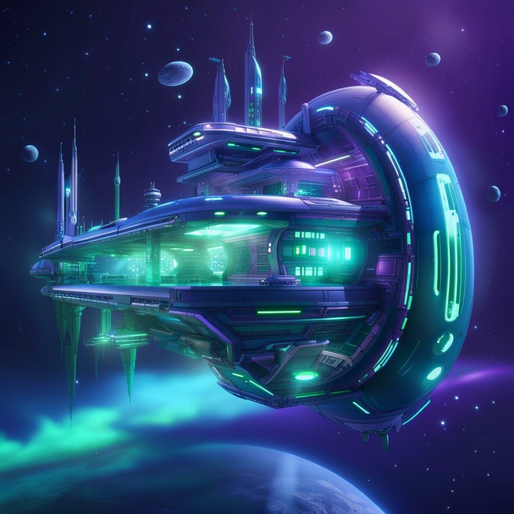 Organic Space Station with Glowing Structures