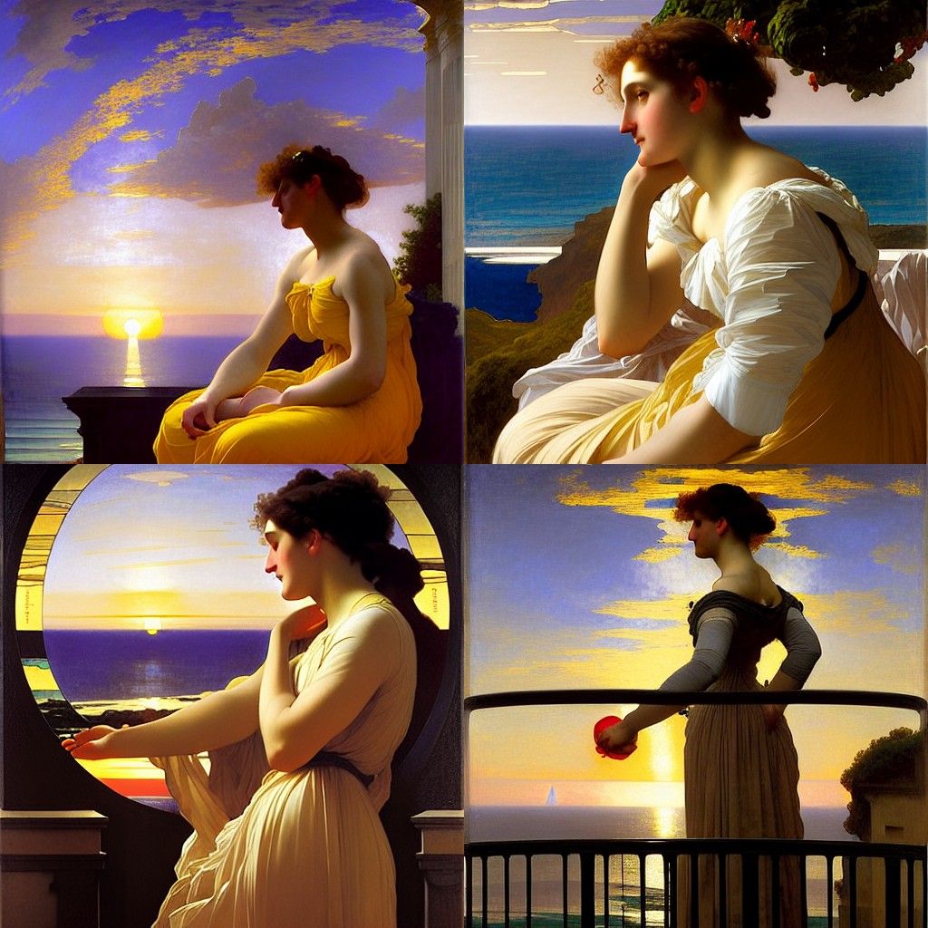Woman in Bubble Watching Sunrise: Pre-Raphaelite Painting