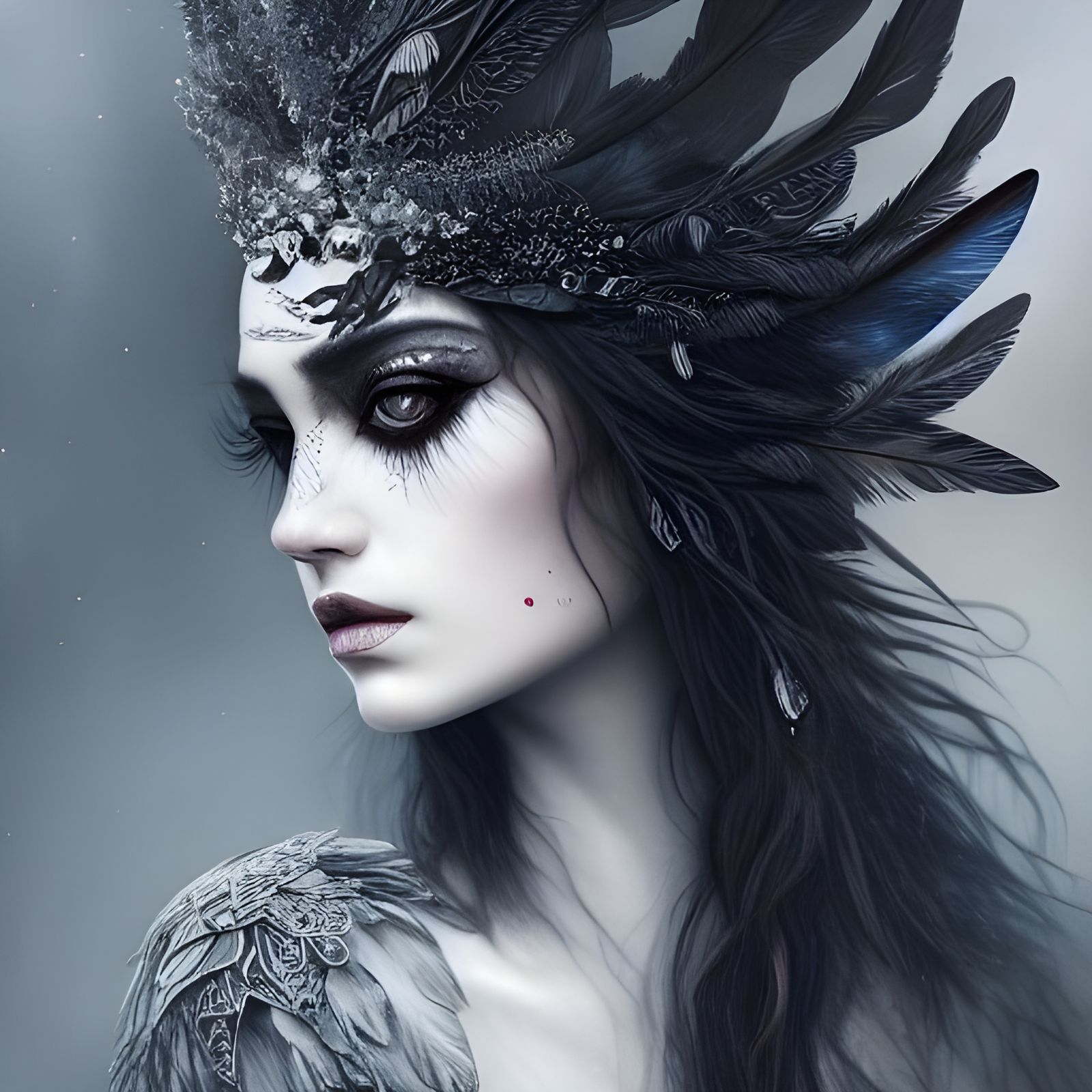 Raven Queen in Intricate Feather Dress