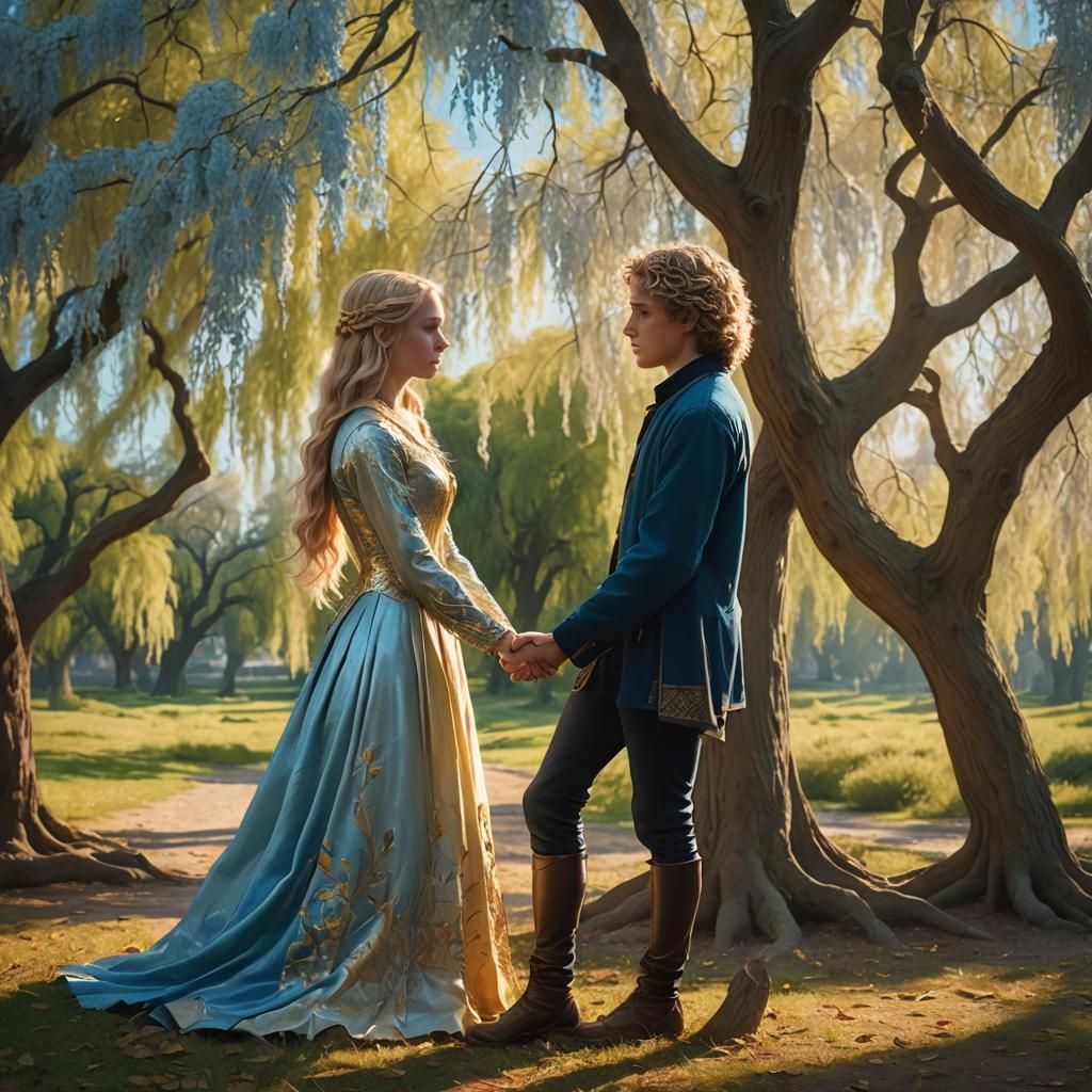 Fantasy Teens Holding Hands as Matte Painting