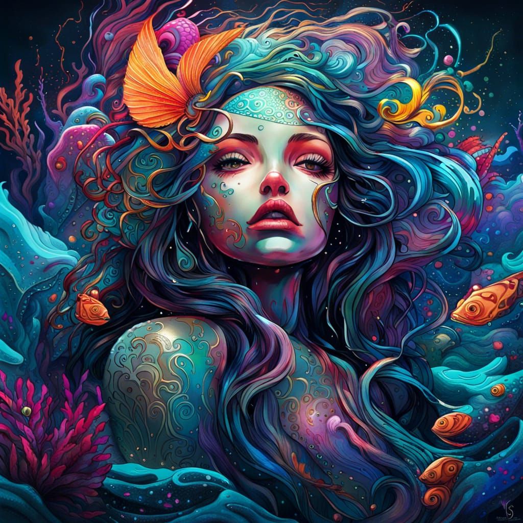 Enchanted Siren in Graffiti Art Ocean