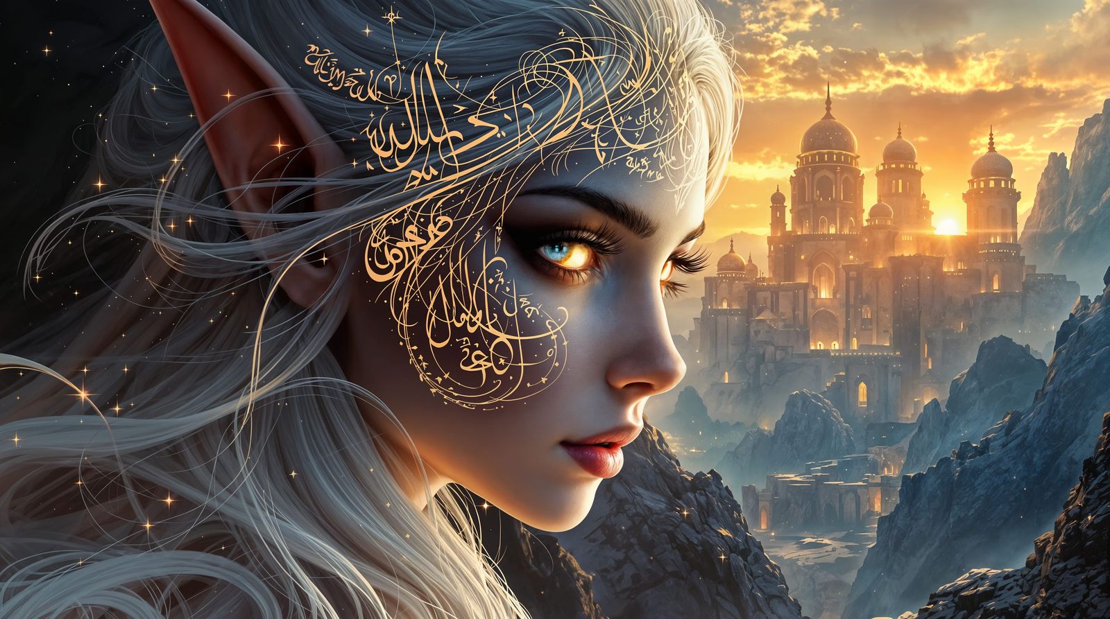 Ethereal Elf Maiden in Majestic Fantasy Fortress