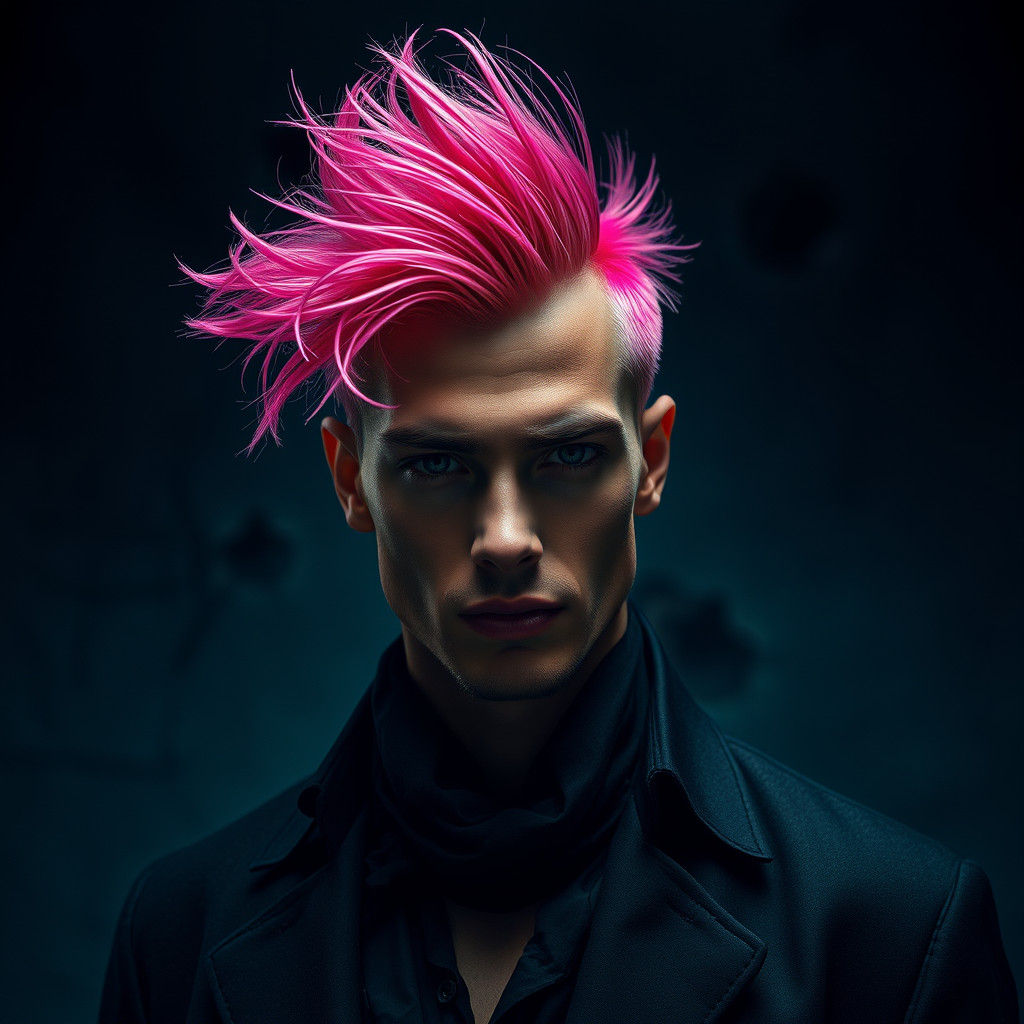 Man with Vibrant Pink Hair in Cinematic Style