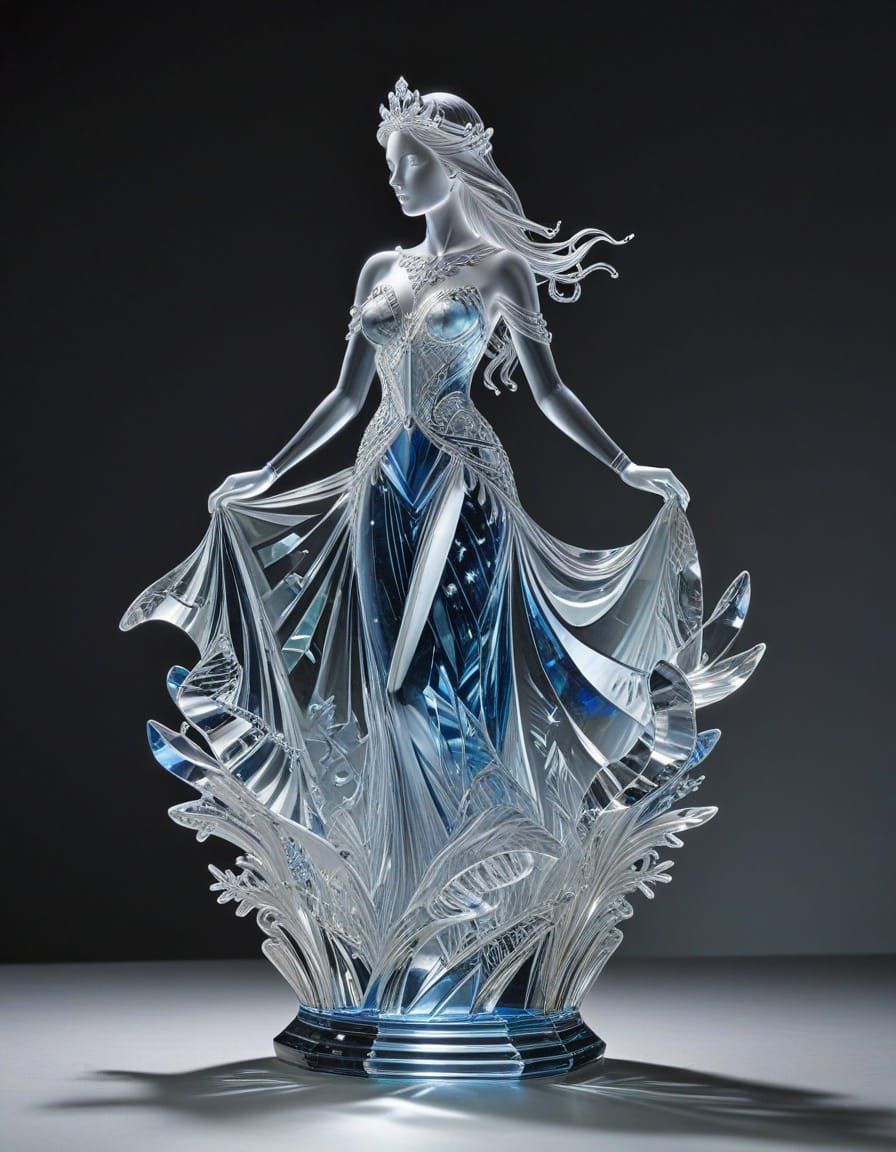 Intricate Crystal Glass Ice Queen Sculpture