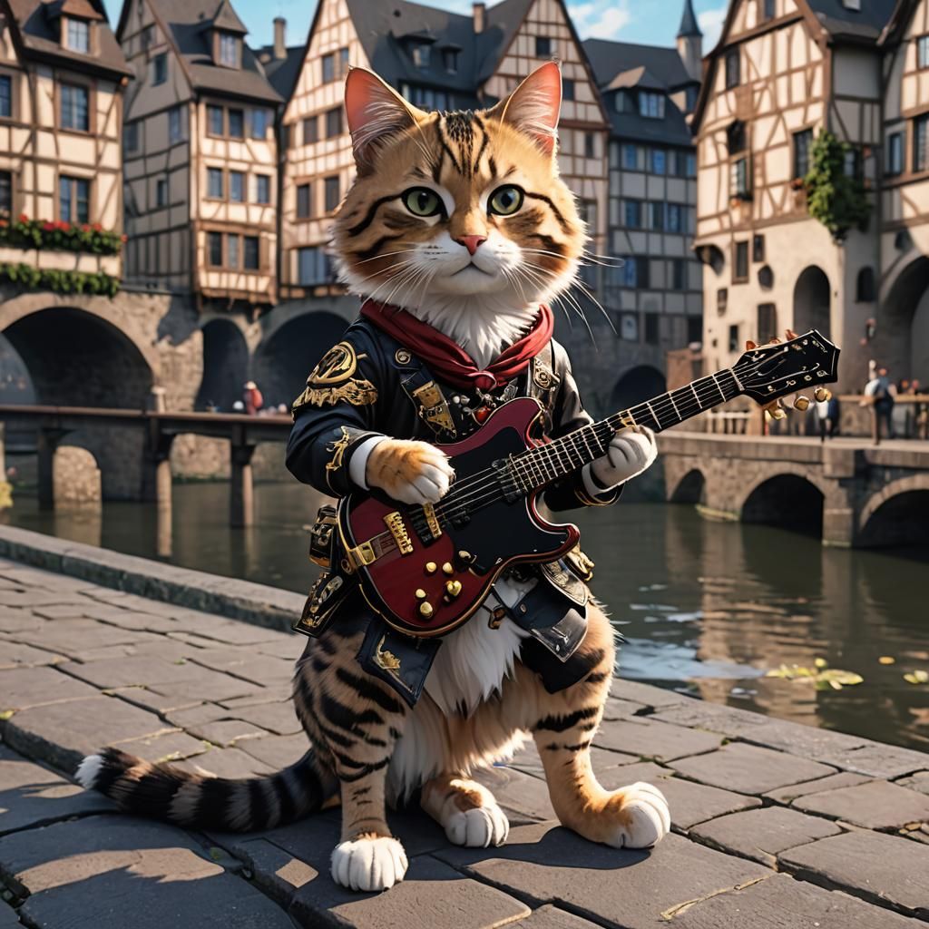 Rockstar Cat in Strasbourg: 3D Anime Art