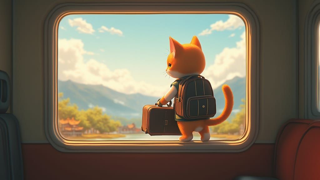 Whimsical Trainbound Feline's Lonesome Journey