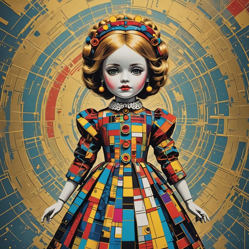 Pop Art Doll in Geometric Bauhaus Style