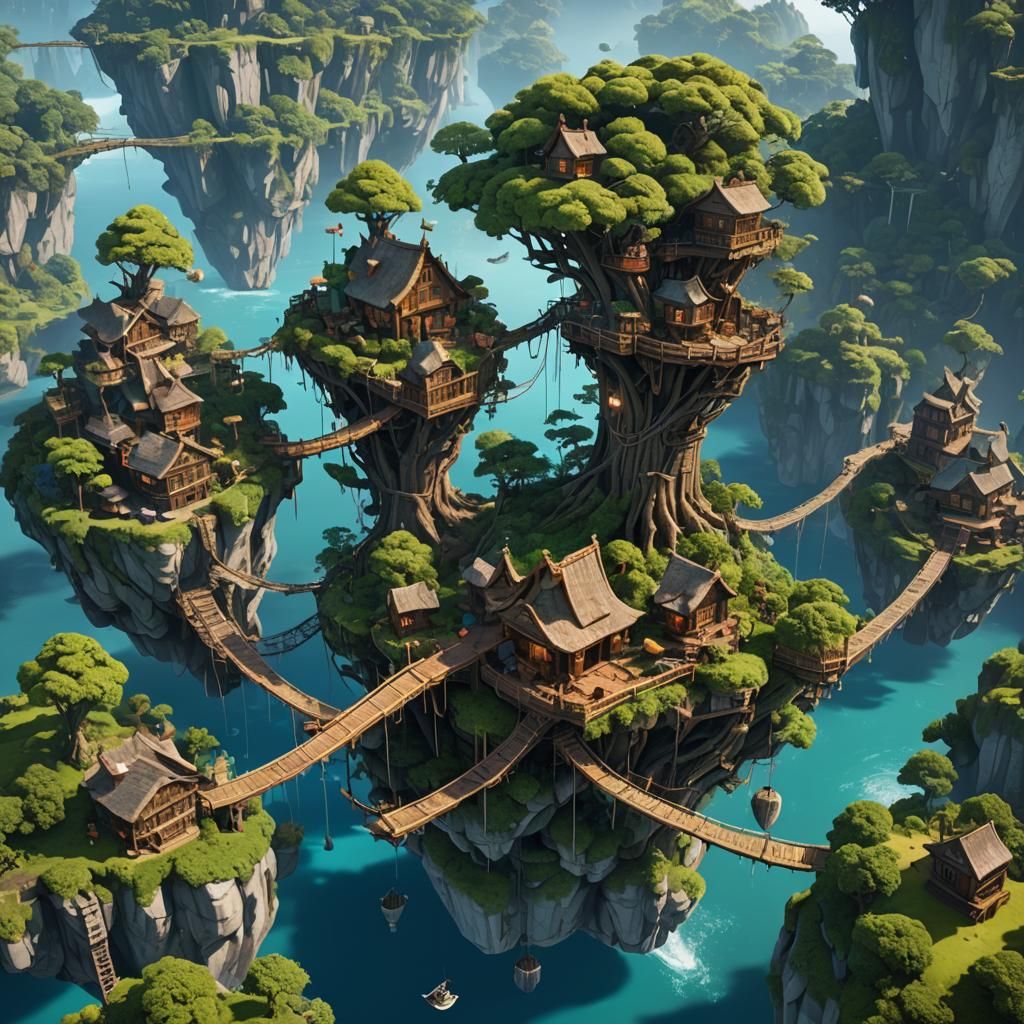 Floating Island Treehouse: Fantasy Concept Art