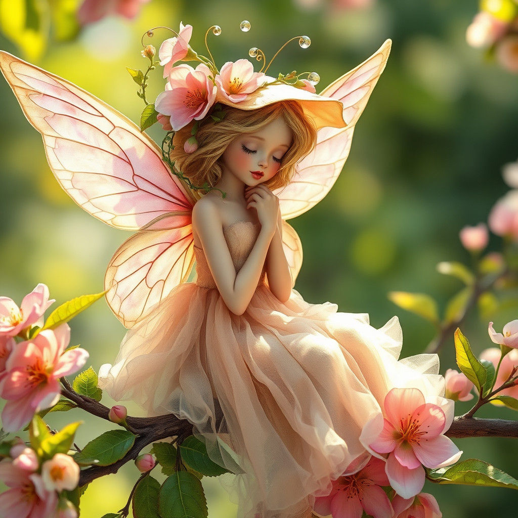Ethereal Fairy on Blossoming Branch