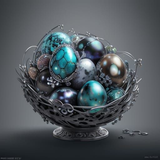 Ethereal Easter Eggs in Luminous Silver and Turquoise