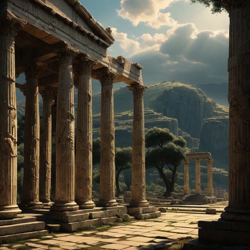 Classical Greek Temple of Zeus in Golden Light