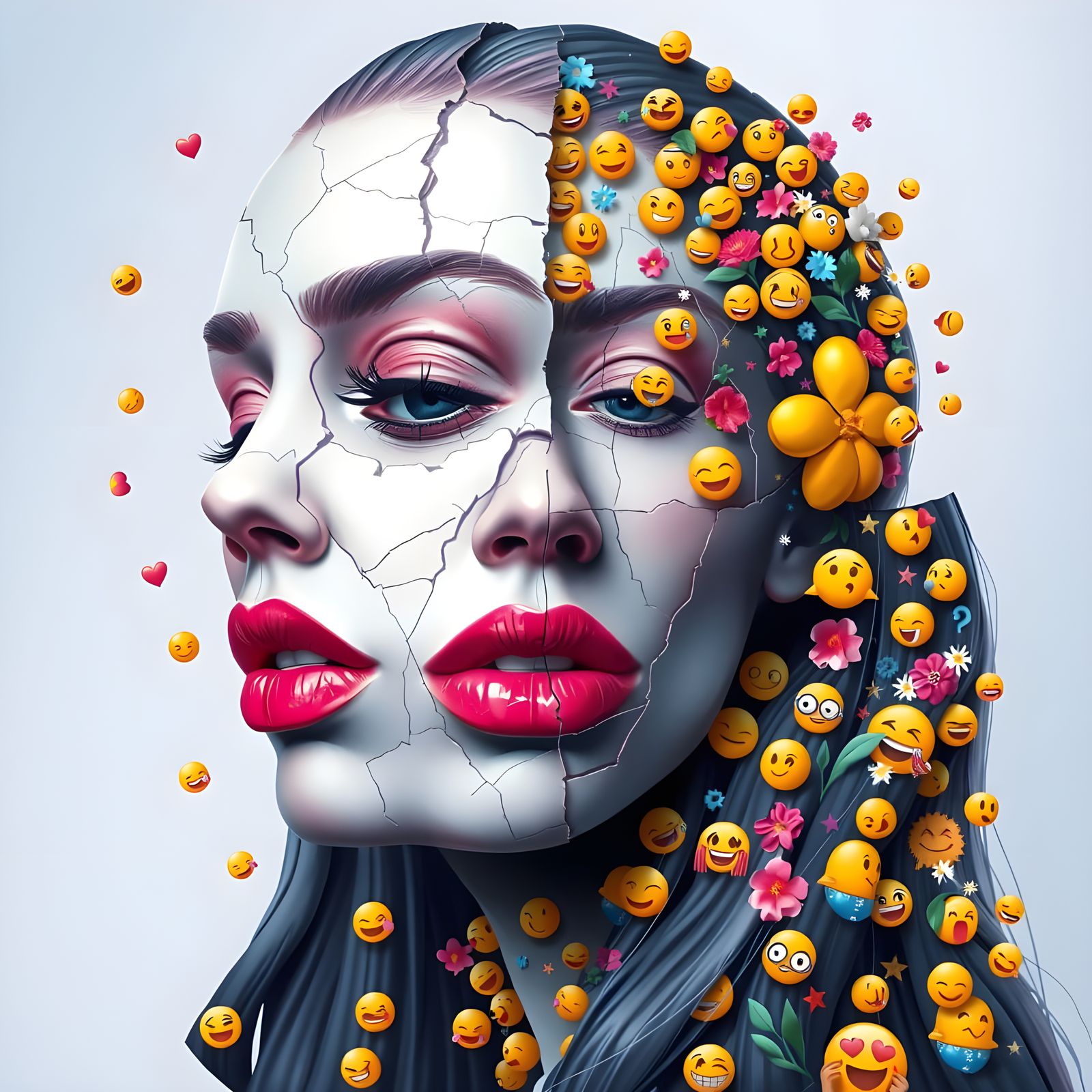 Abstract Fragmented Face with Emoji Hair