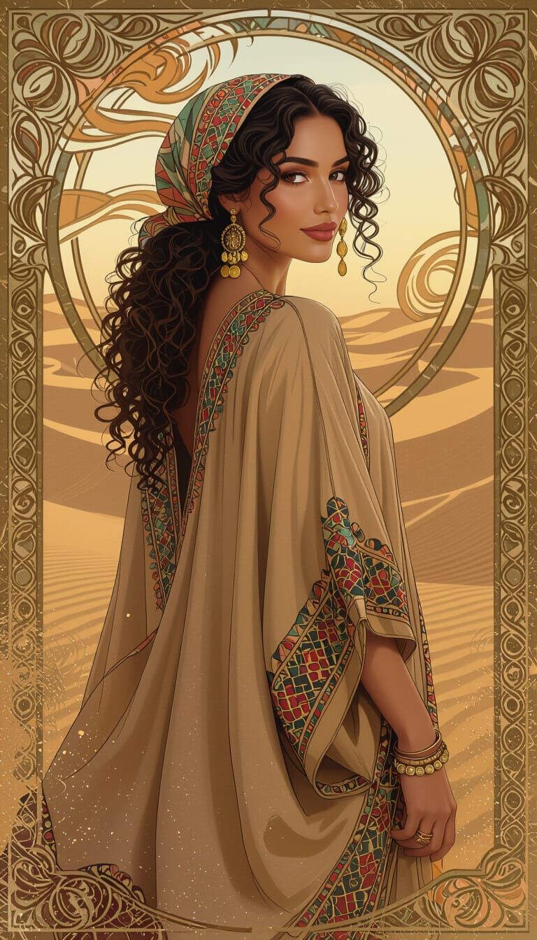 Mysterious Moroccan Woman in Art Nouveau Style