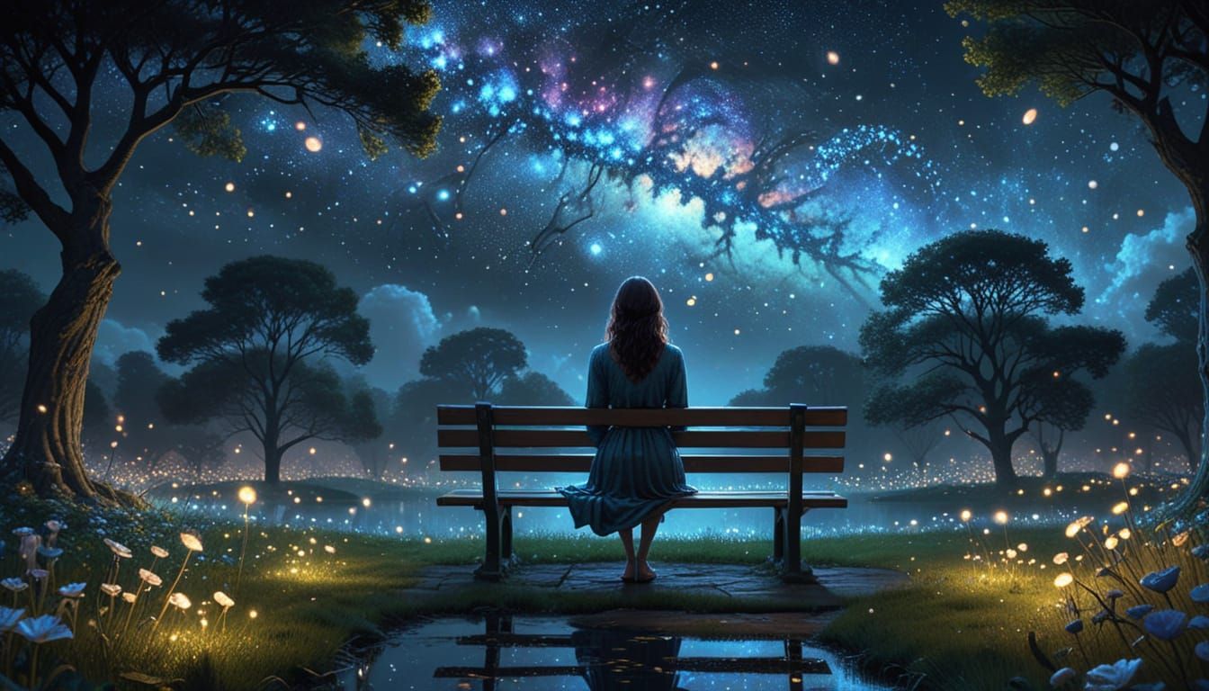 Woman Meditating Under Cosmic Sky in Klimt Style