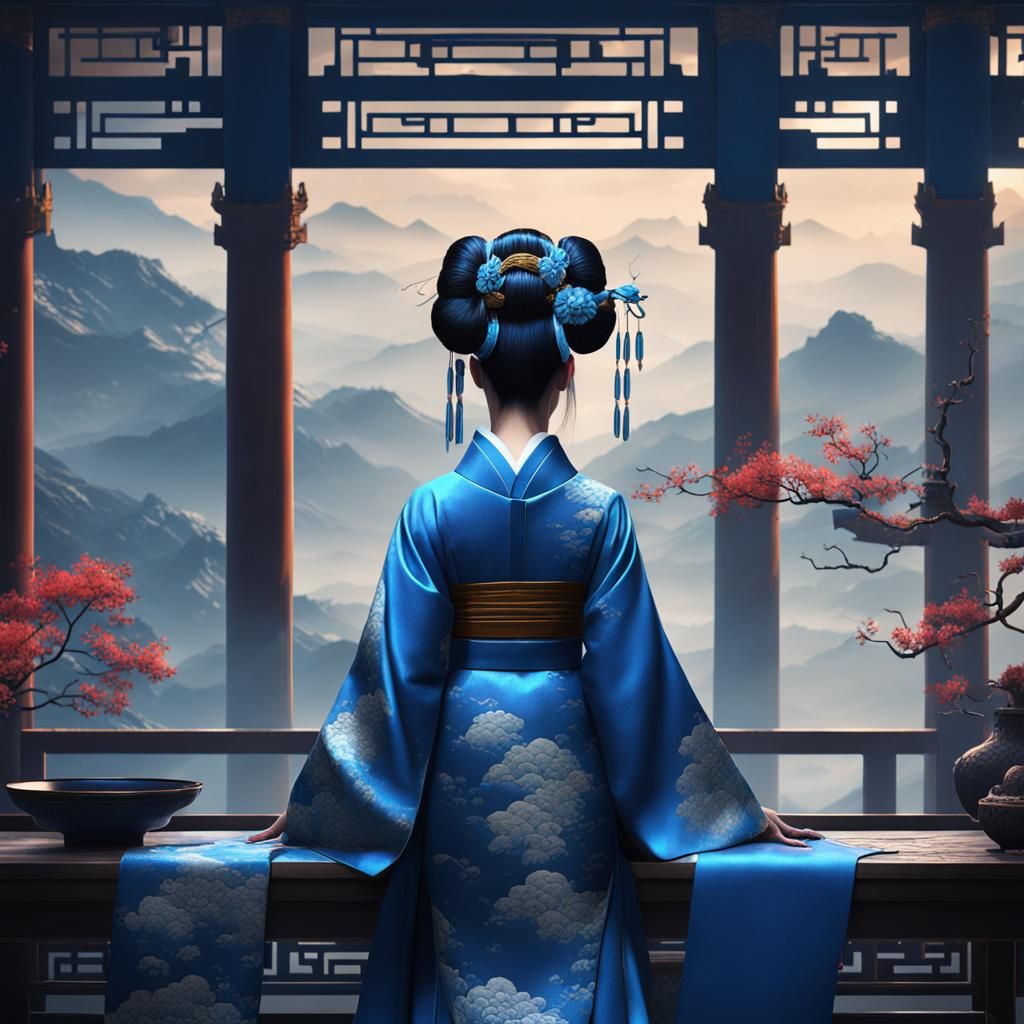 Blue Geisha Detailed Matte Painting