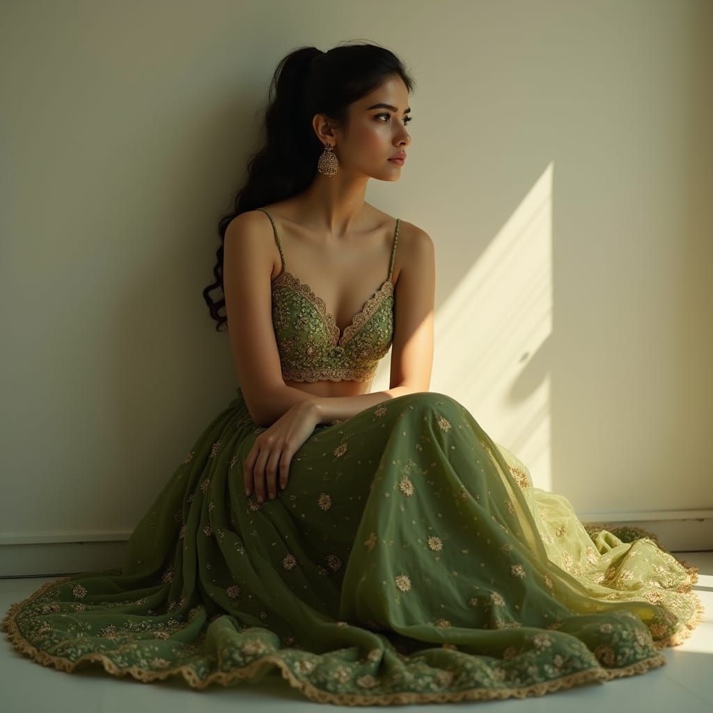 Serenely Adorned Woman in Pista Green Lehenga