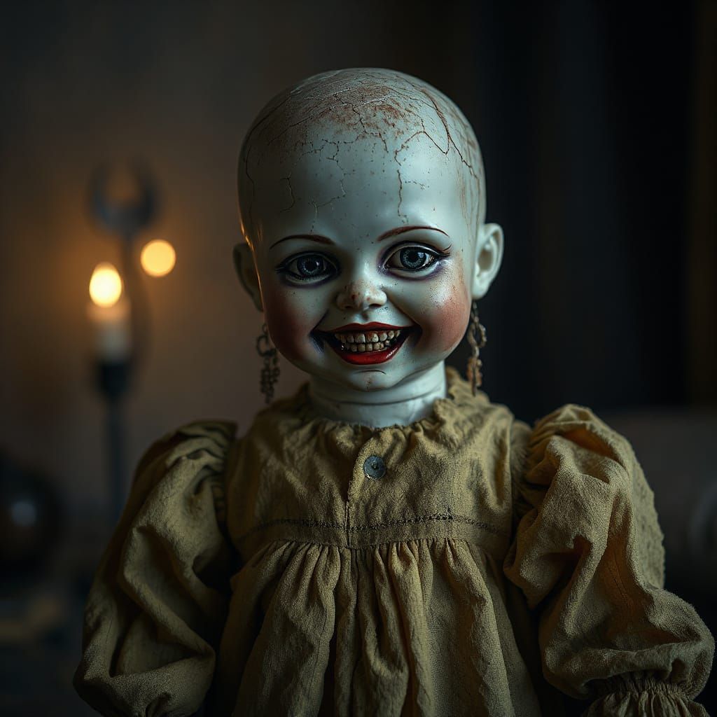 Macabre Antique Doll in a Haunted, Gothic Realm