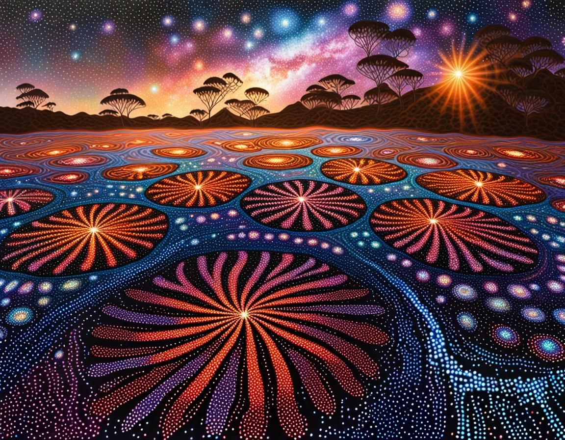 Dreamtime: Songline of Stars in Dot Painting Style