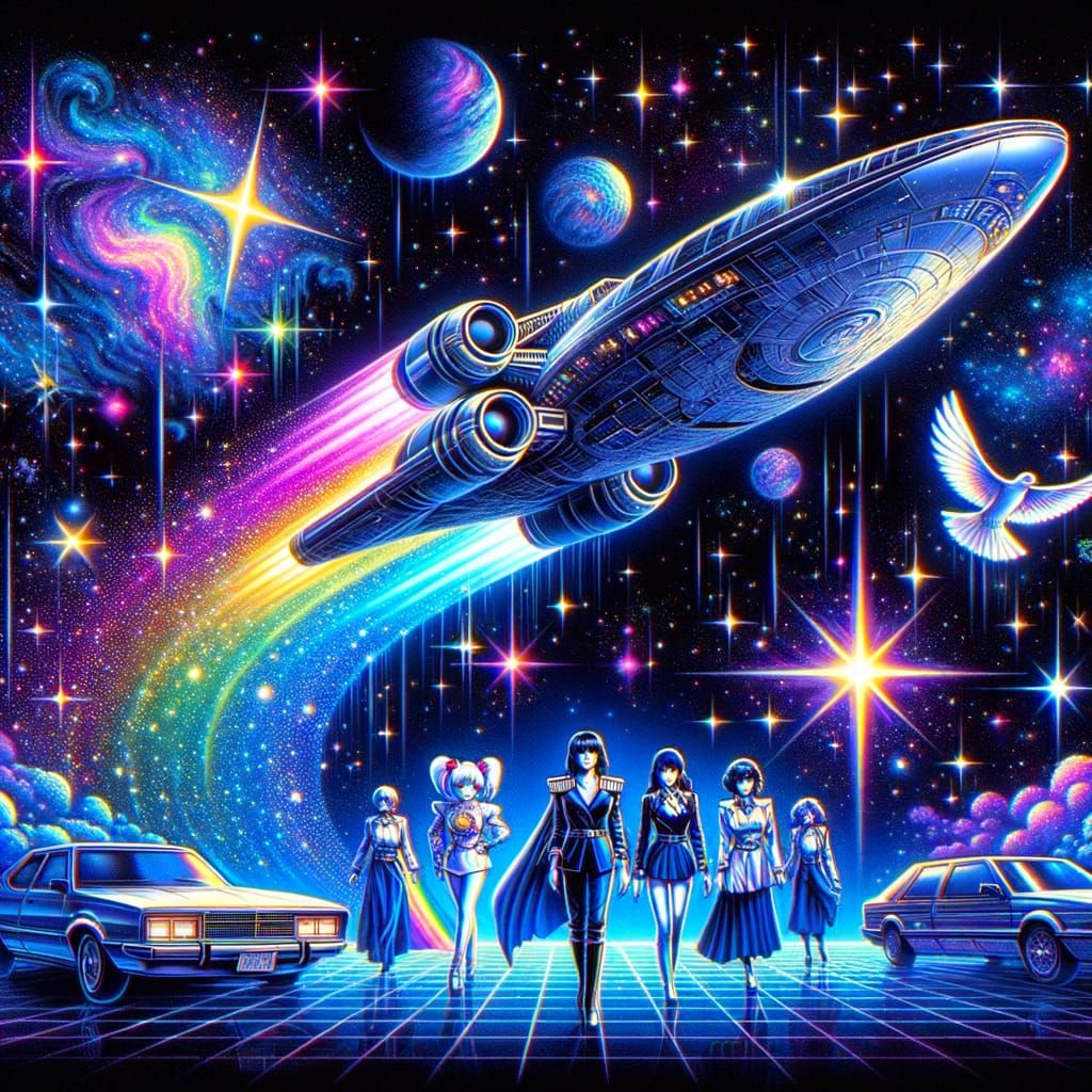 Retro 80s Anime Space Scene