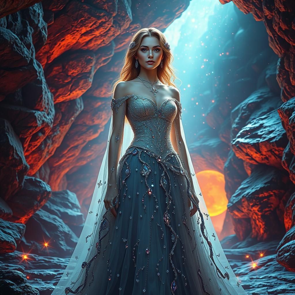 Gemstone Lady in Grotto: Ethereal Fantasy Art