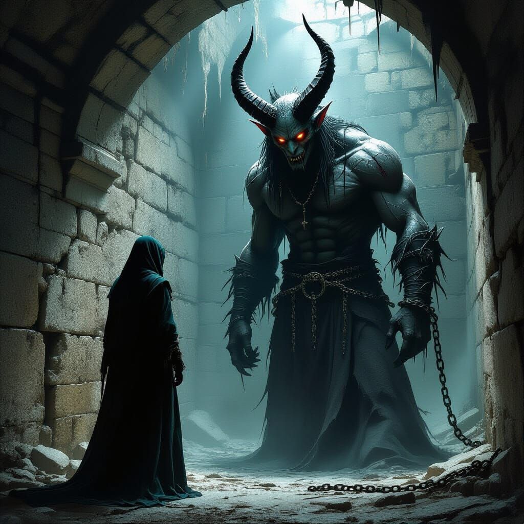 Chained Demon in Underground Prison, Horror Art