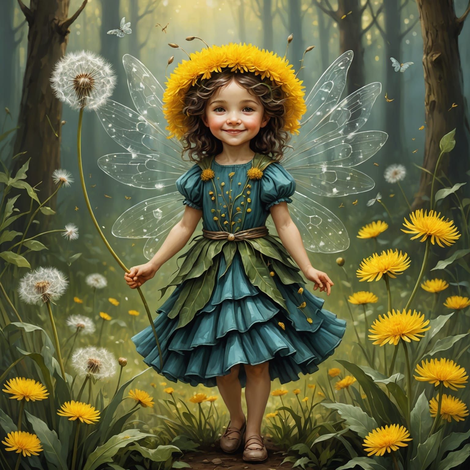 Dandelion Fairy Portrait in Oil Painting Style