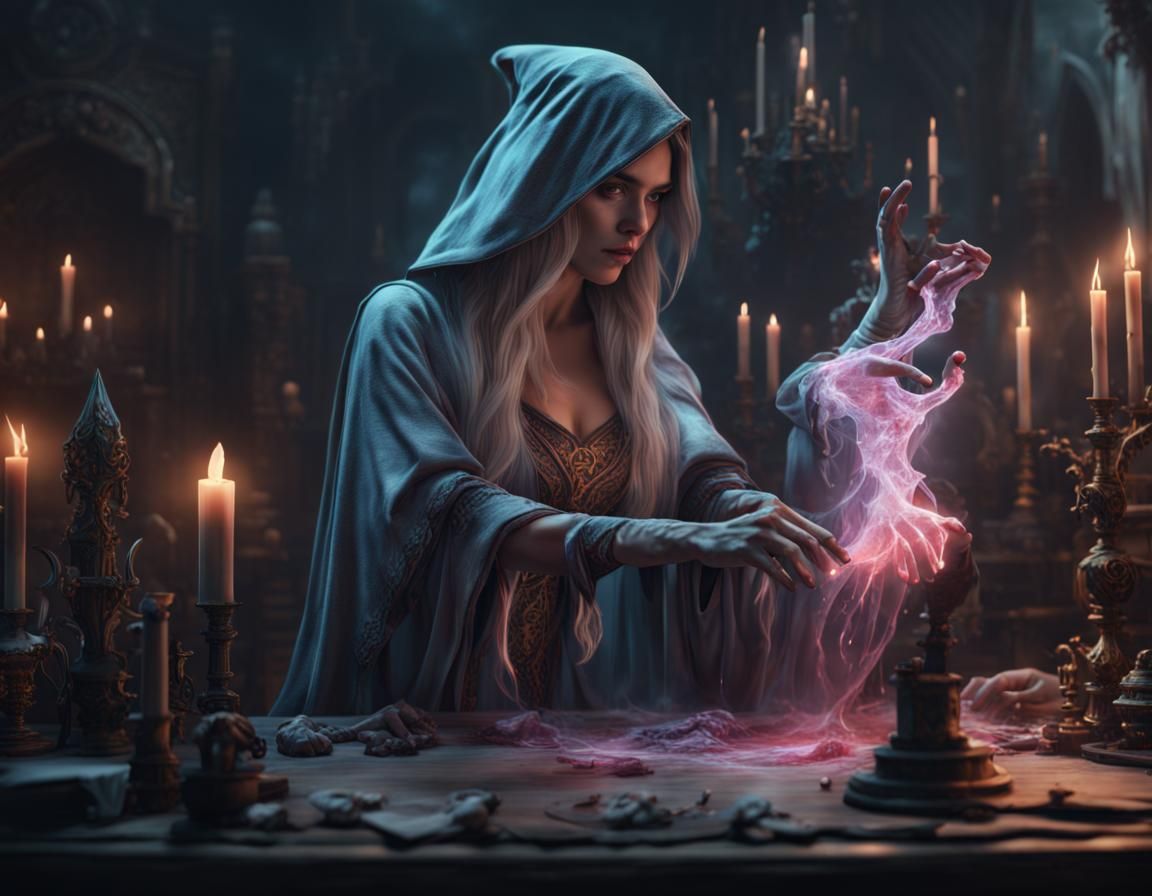 Wizard Creates Ethereal Ghost in Detailed Digital Art