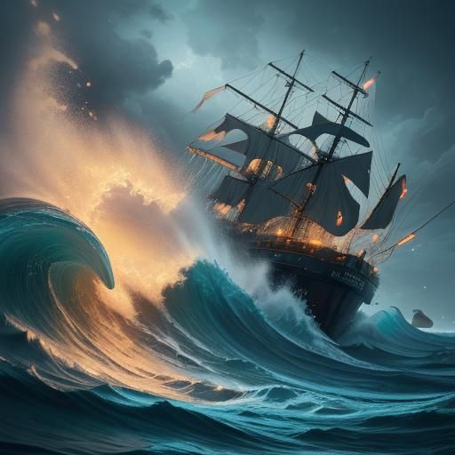 Anime Shipwreck in Ocean Whirlpool