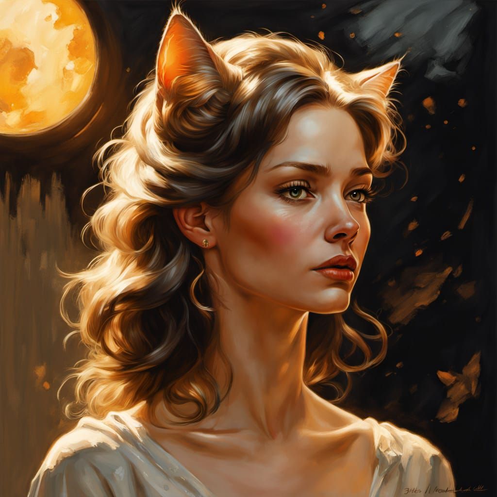 Serene Cartoon Cat Queen in Vibrant Splash Art