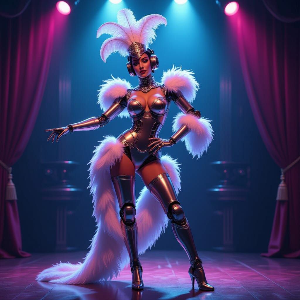 Robot Burlesque Dancer in Futuristic Noir Style
