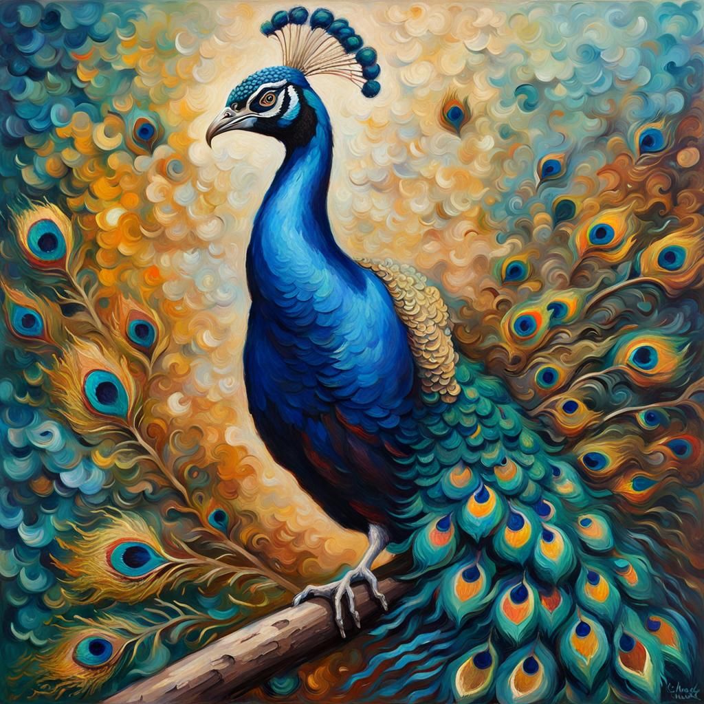 Peacock God: Neo-Impressionist Expressionist Oil Painting