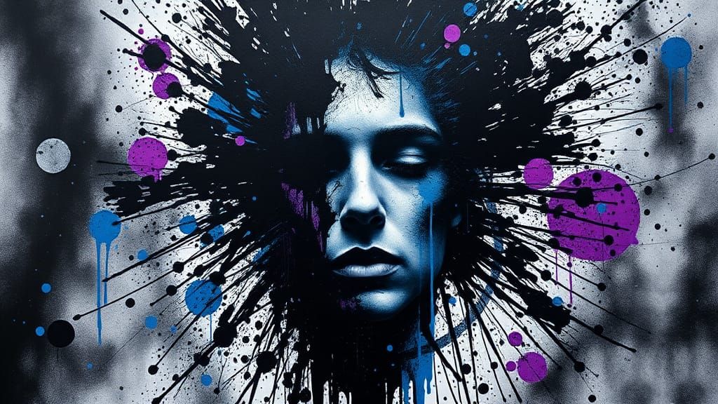 Abstract Ink Splatter Face in Expressionist Style