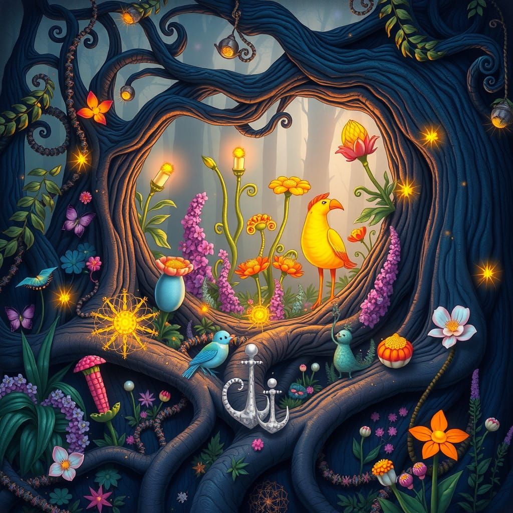 Dreamlike Garden in Whimsical, Surreal Style