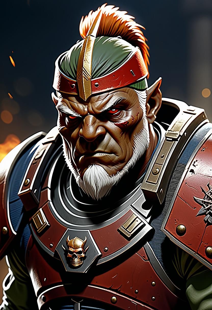 hobgoblin legionnaire with a scar on his head, looking like ...