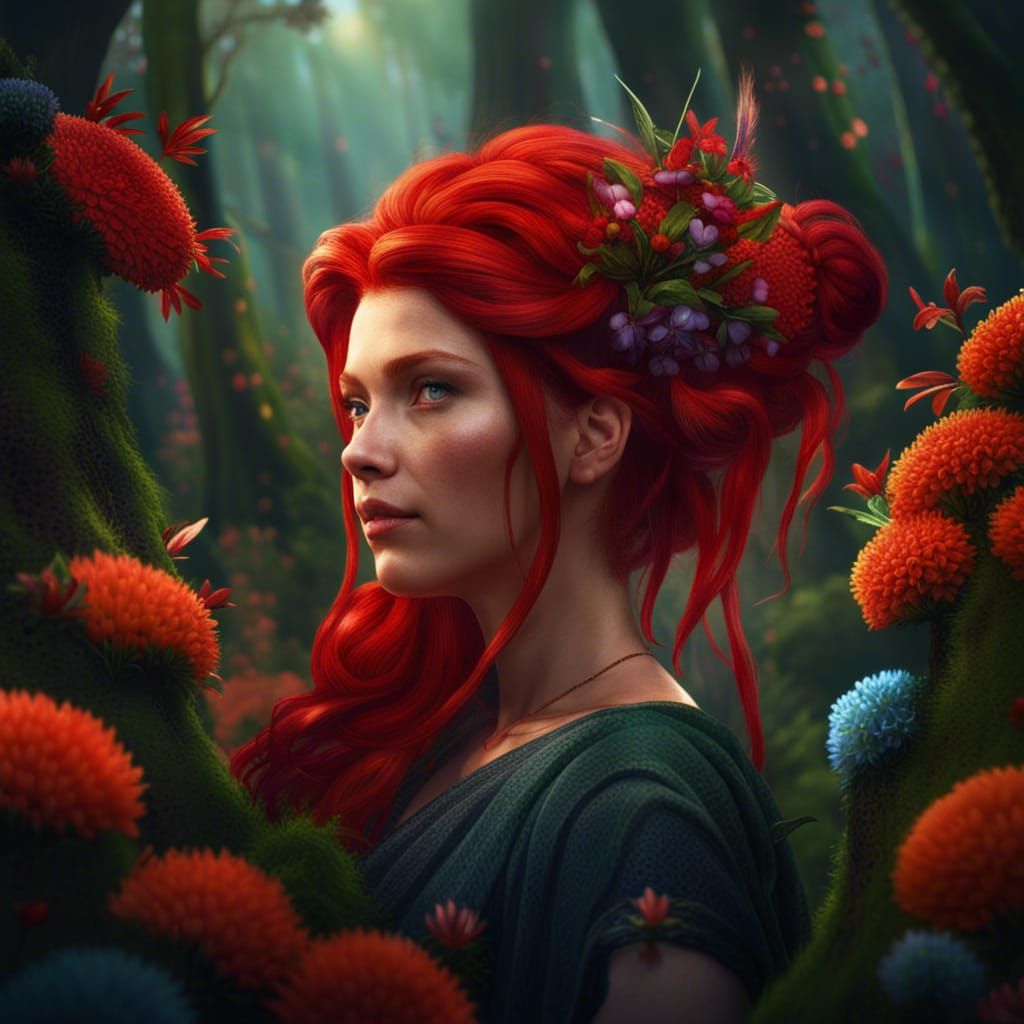 Forest Woman with Floral Buns: Fantasy Concept Art