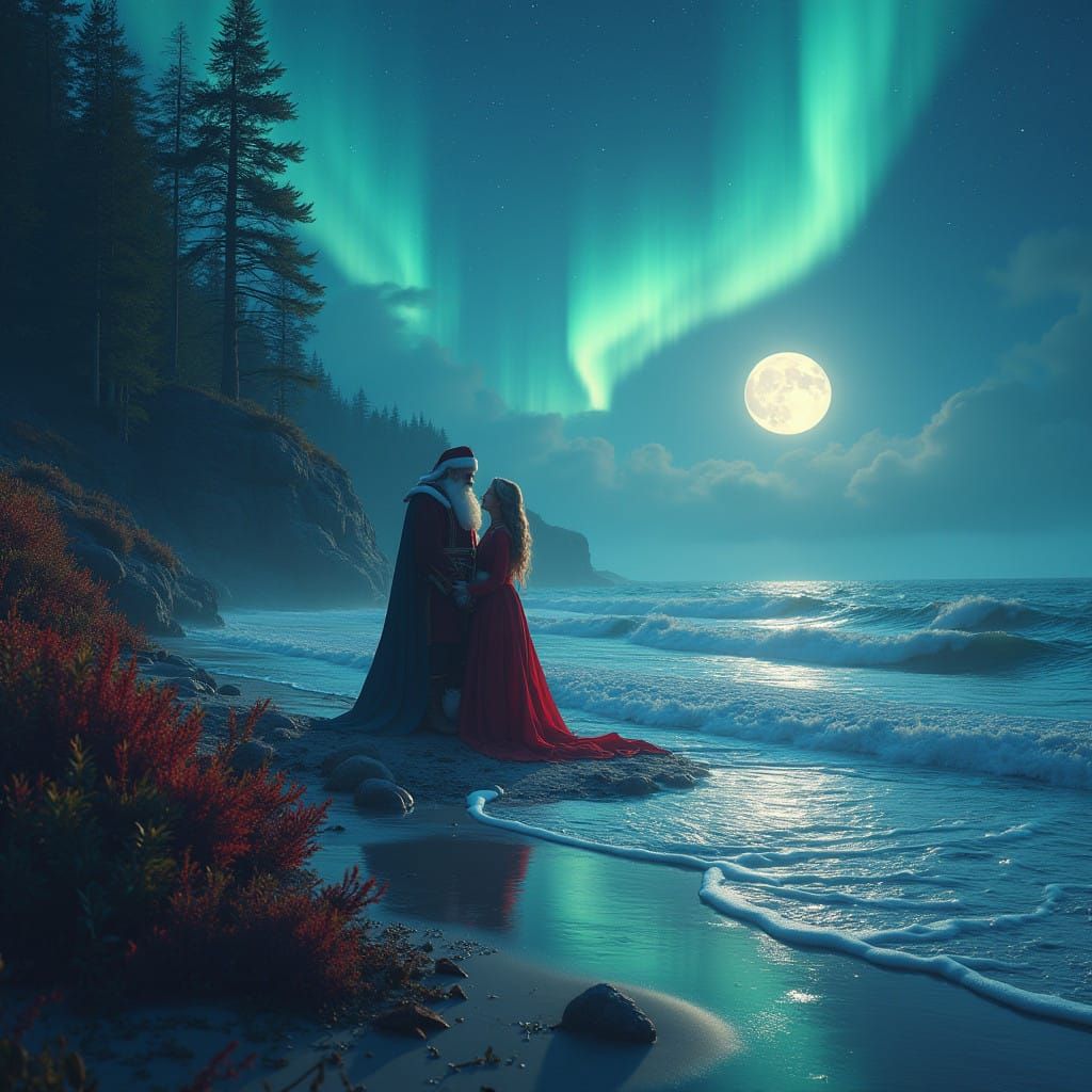 Regal Father Christmas and Mother Christmas in Dreamy Sea La...