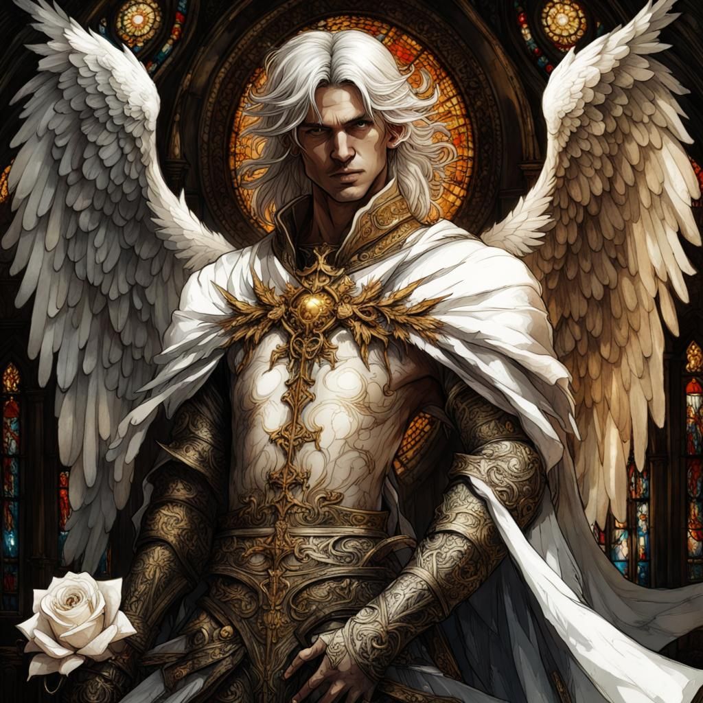 Gothic Angel Knight in Stained Glass Armor