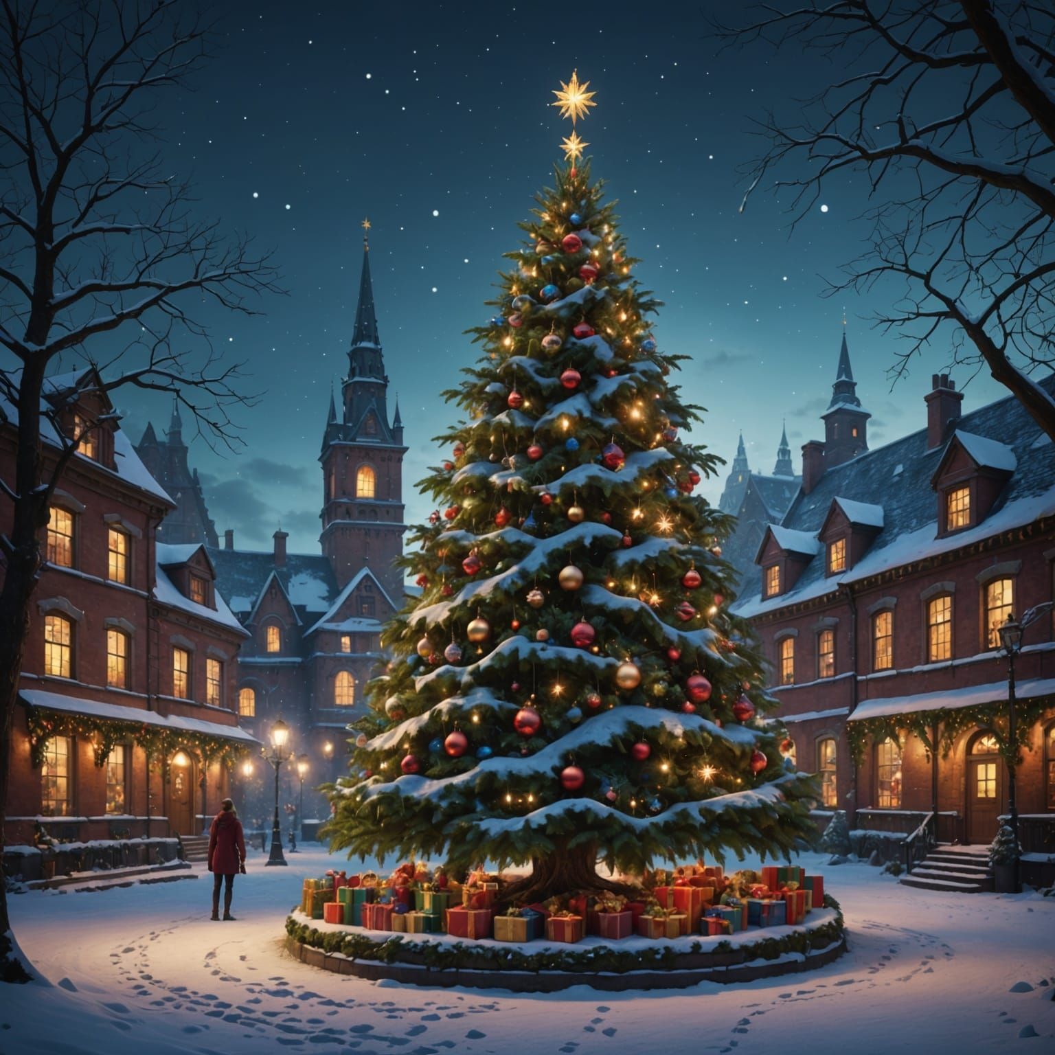 Winter Wonderland Cityscape Christmas Tree