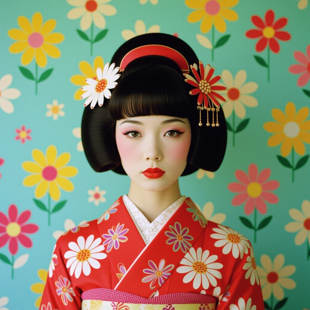 Retro Fairytale Portrait in Murakami Style