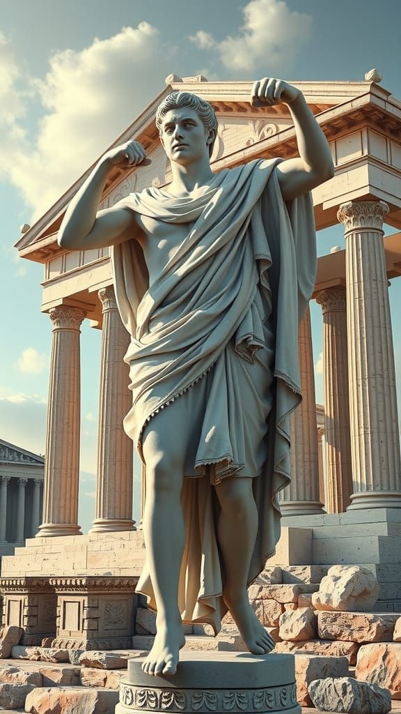 Classical Roman Warrior in Majestic Temple Setting