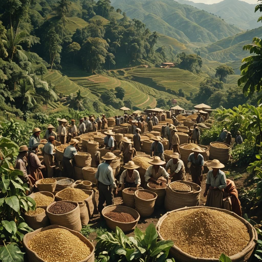 Bustling Marketplace in New Granada: Coffee, Tobacco, and Go...