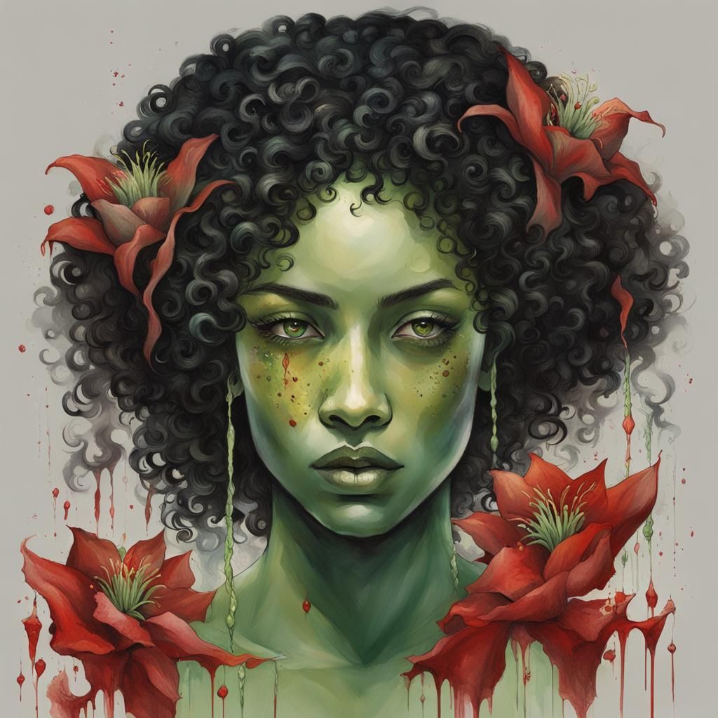 Striking Portrait of a Woman Crying with Lilies