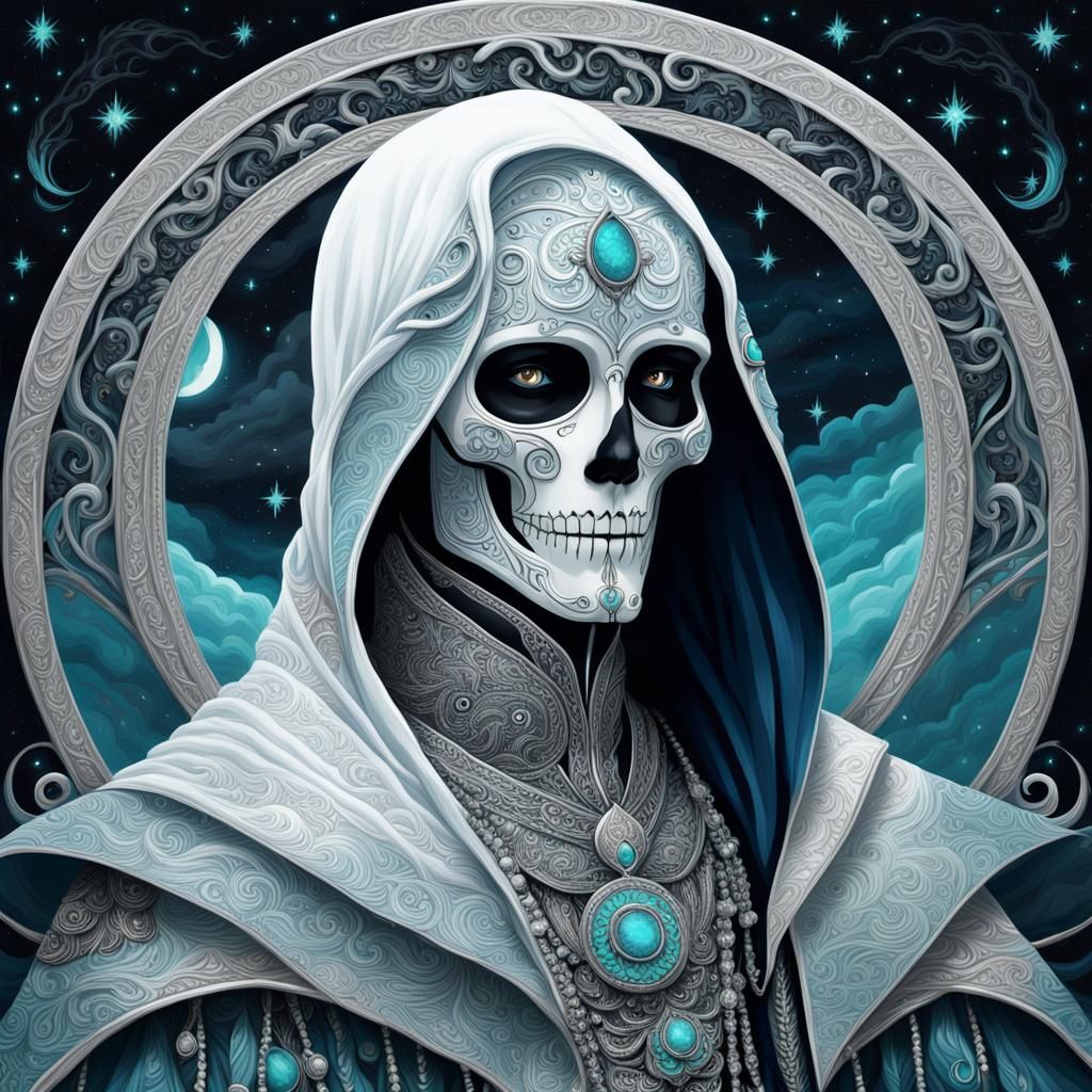 Celestial HarlequinPunk Portrait in Art Nouveau Style