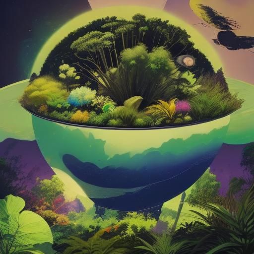 Lush Planet Garden Concept Art in Oil Painting Style