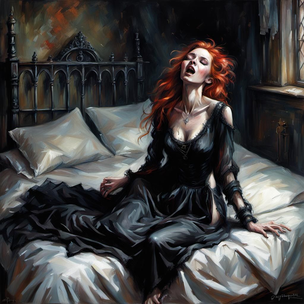 Gothic Woman in Ecstasy: Realistic Oil Painting