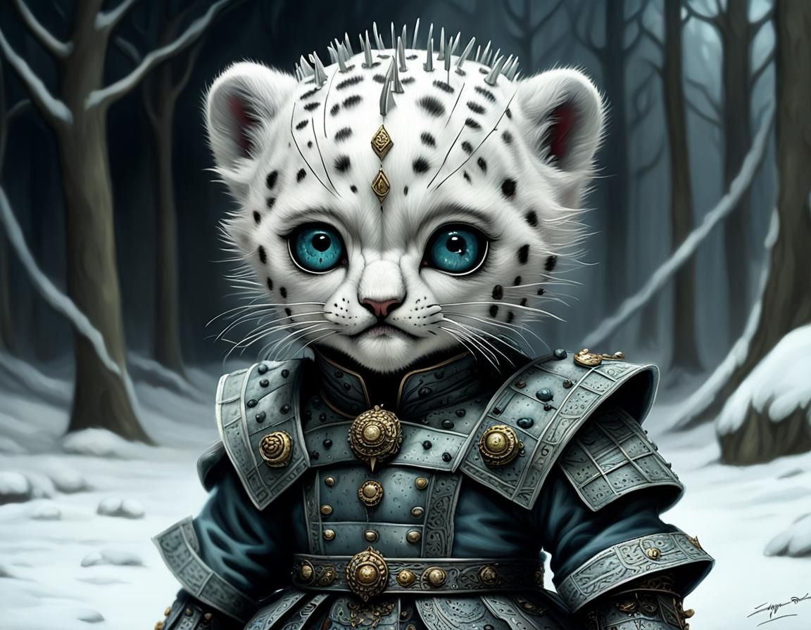 Snow Leopard Pinhead Hybrid Portrait in Hyperrealism