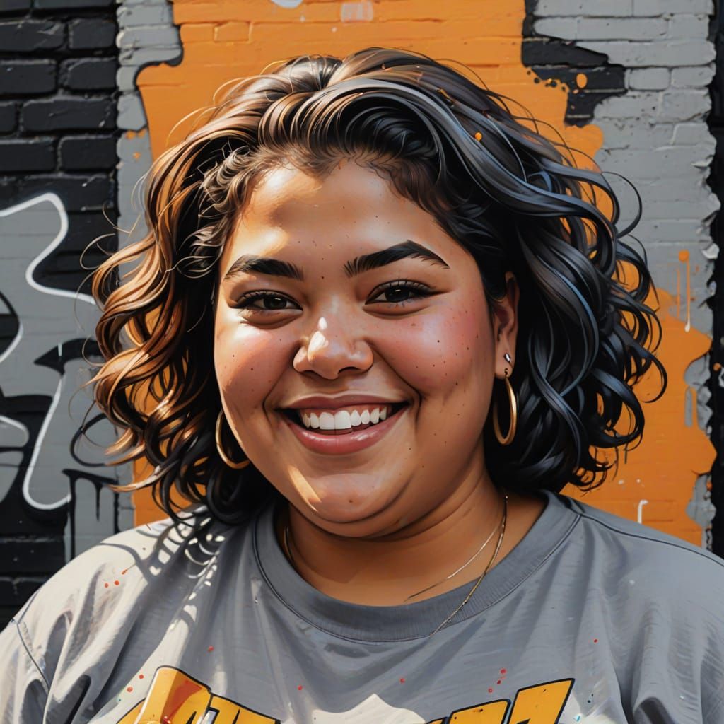 Colorful Graffiti Portrait of Smiling Latina Woman